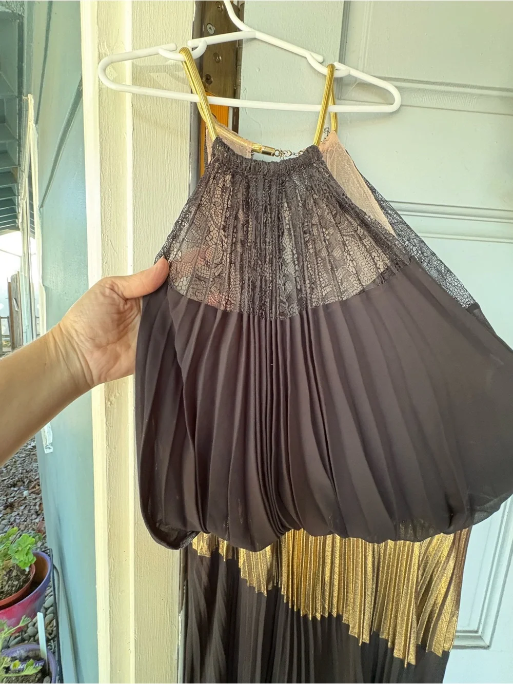 BCBGMaxAzria Black Maxi Dress with Gold and Silver Panels